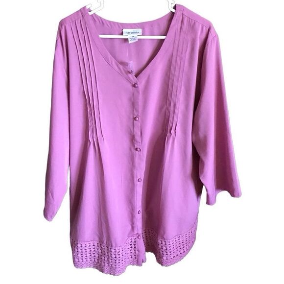 CW Classics pink top blouse 3/4 sleeve Plus size 2X crochet lace trim New w/tags - Picture 1 of 4